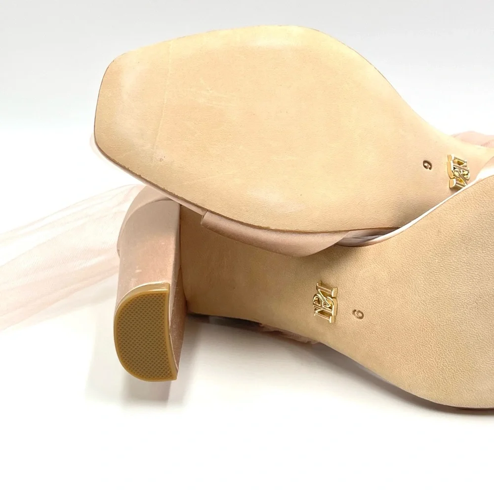 Badgley Mischka Size 6 Kim Blush Pink‎ Satin BHLDN Bow Block Heels Sandals Shoes